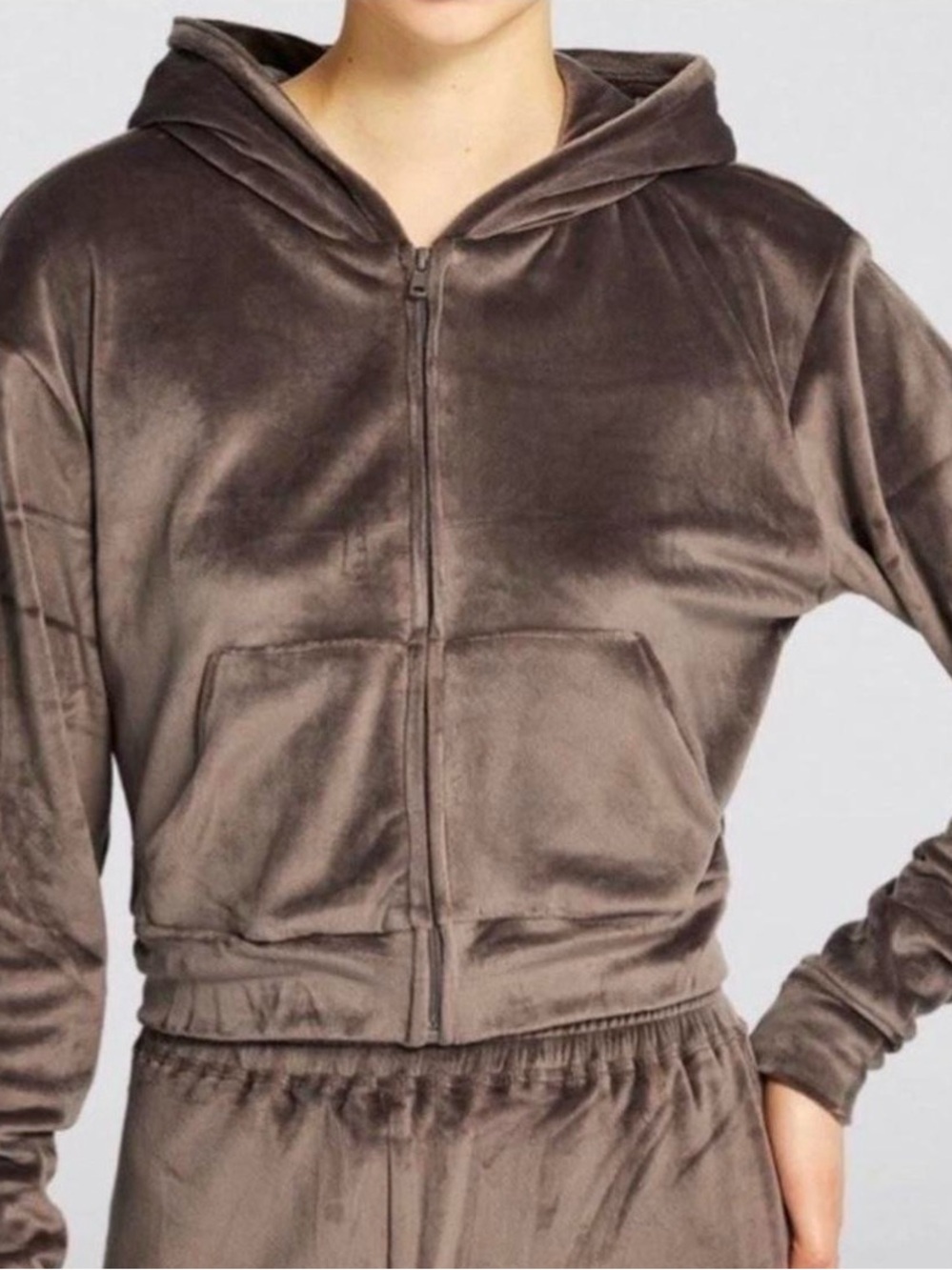 SKIMS Plush Zip-Front Hoodie Jacket in Taupe